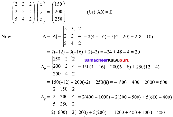 Samacheer Kalvi 12th Maths Solutions Chapter 1 Applications of Matrices and Determinants Ex 1.4 Q5